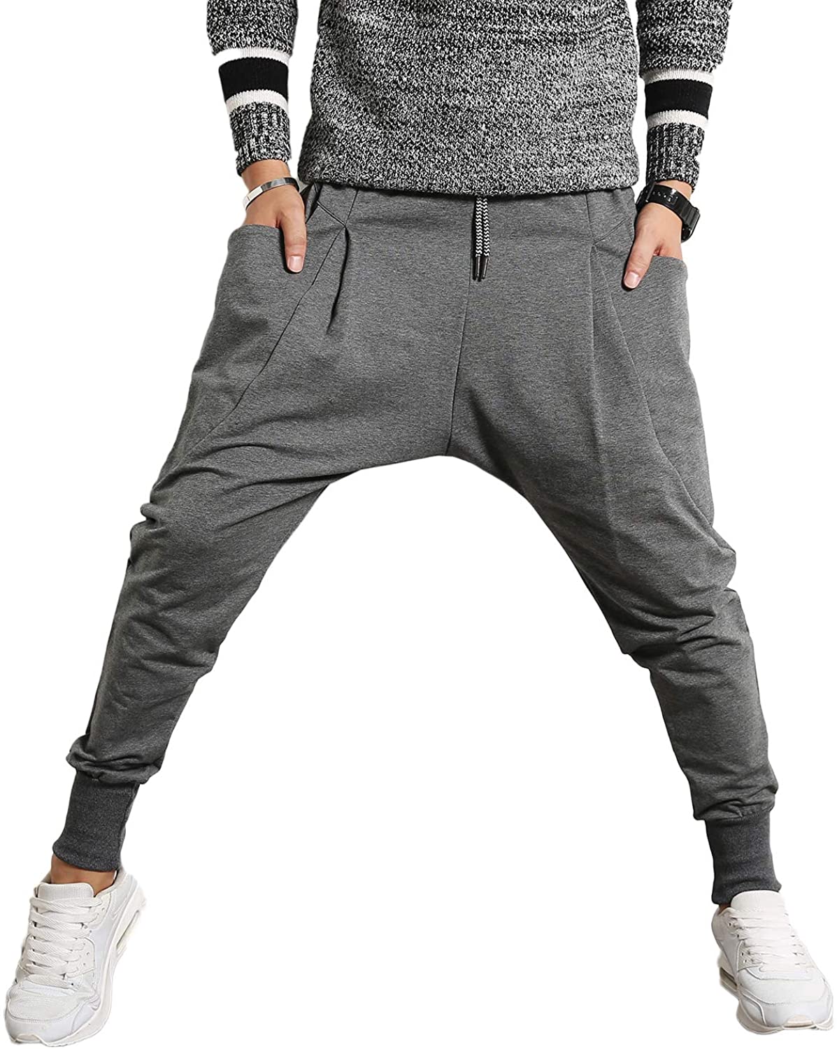 Clearance RYRJJ Men's Jogger Sweatpant with Pockets Fashion Drawstring  Hip-Hop Harem Pants Streetwear Casual Slim Fit Athletic Tapered Pants(Dark