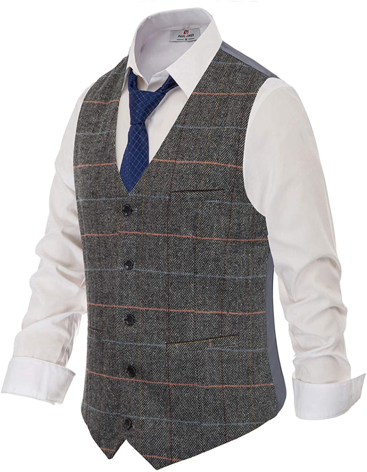 PJ PAUL JONES British Style Wool Tweed Suit Vest Mens Slim fit Vintage ...