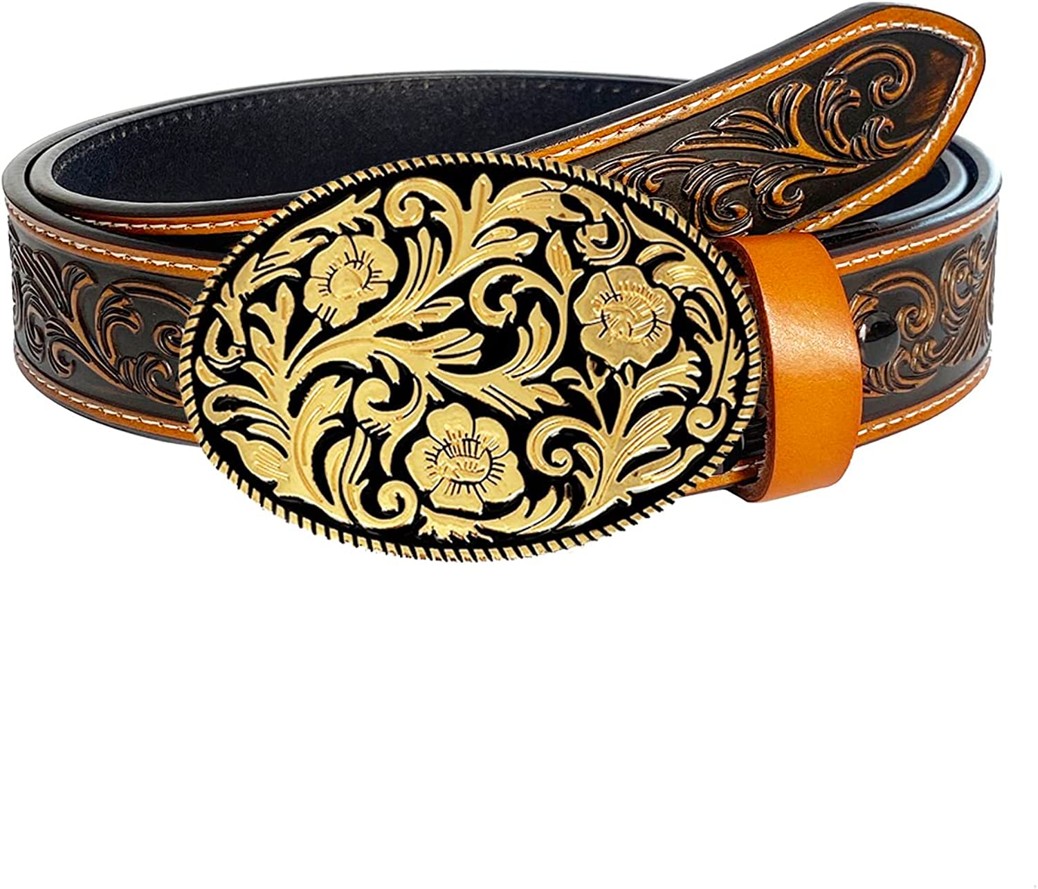 TOPACC Western Belts for Men Women Big Buckle Engraved Embossed