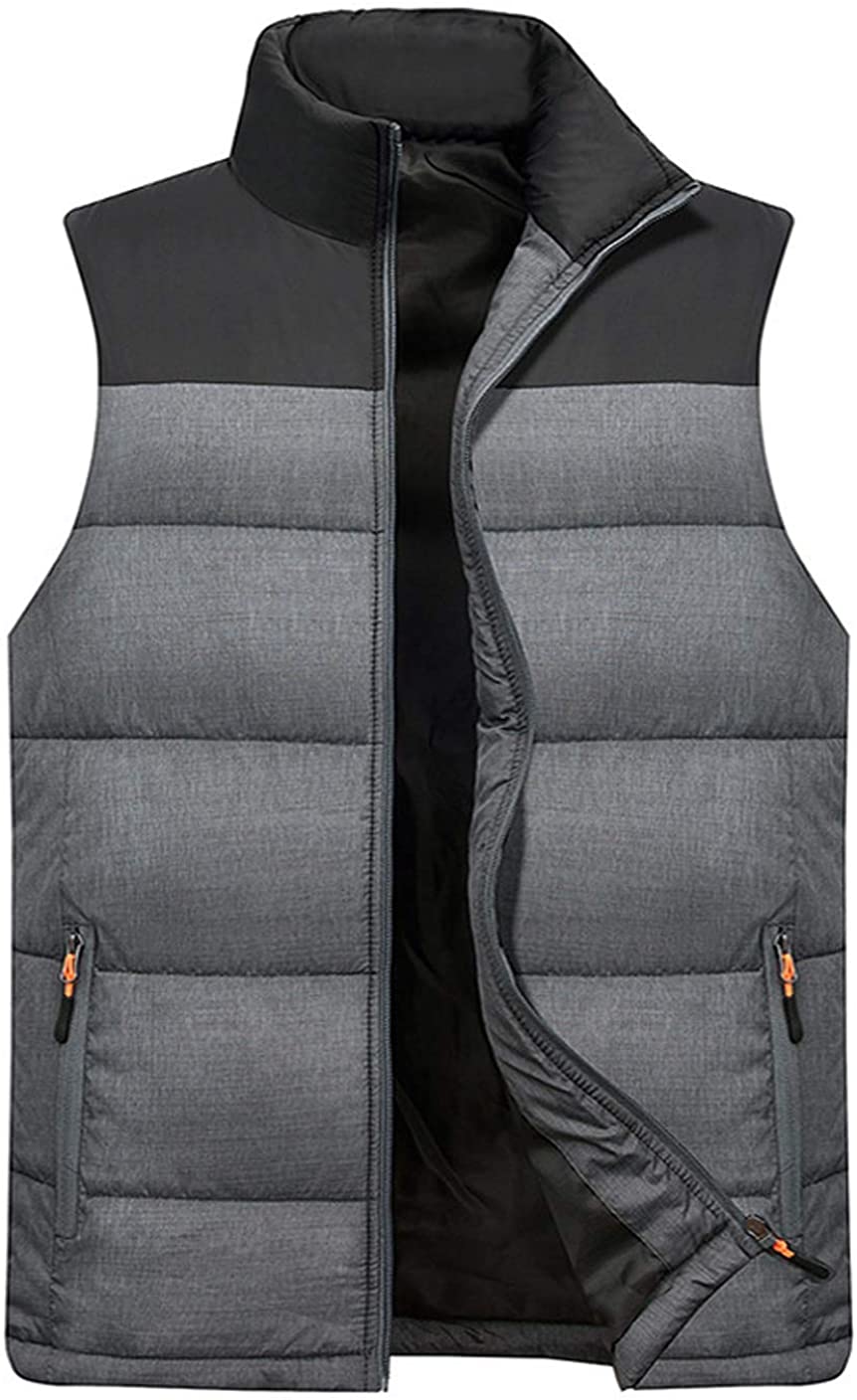 Vcansion Mens Outdoor Casual Stand Collar Padded Vest Coat 