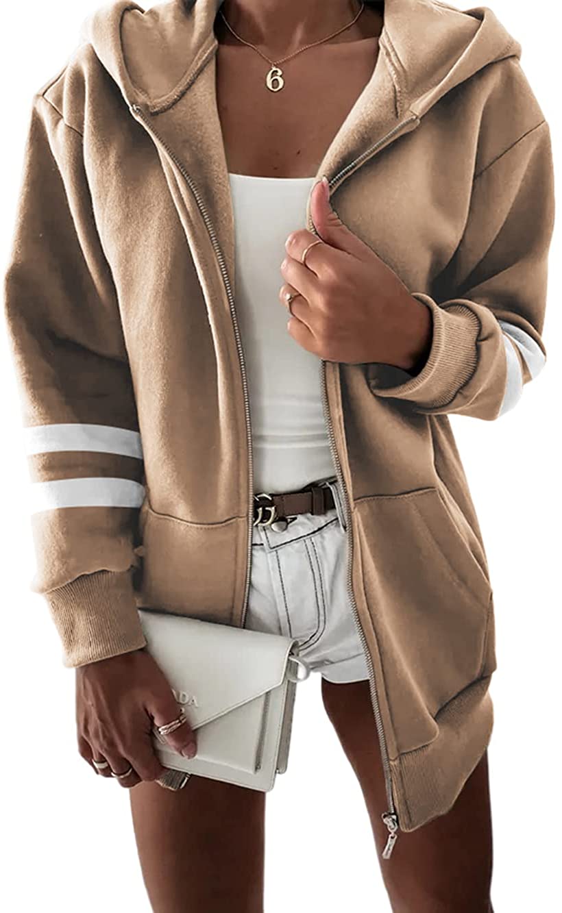 Yousify Women Casual Full Zip Up Plush Hoodie Comfy Loose Solid Sweatshirt  Long Sleeve Jacket with Pockets, Beige, Small : : Clothing, Shoes  & Accessories