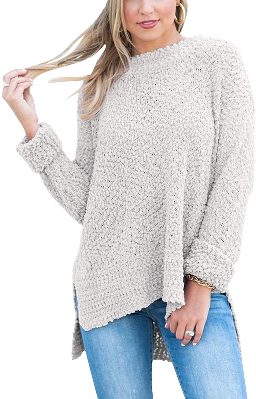 MEROKEETY Women's Long Sleeve Sherpa Fleece Knit Sweater Side Slit ...