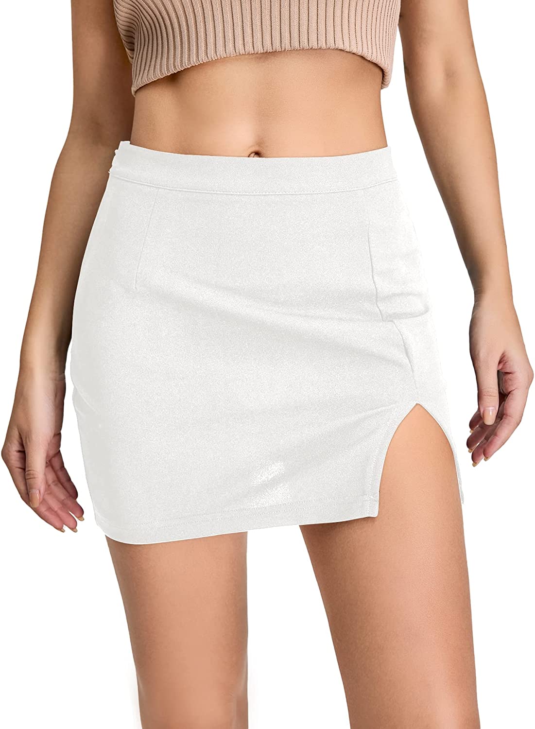 WDIRARA Womens Summer Solid Split Hem Zip Back Mini Skirt Pure 