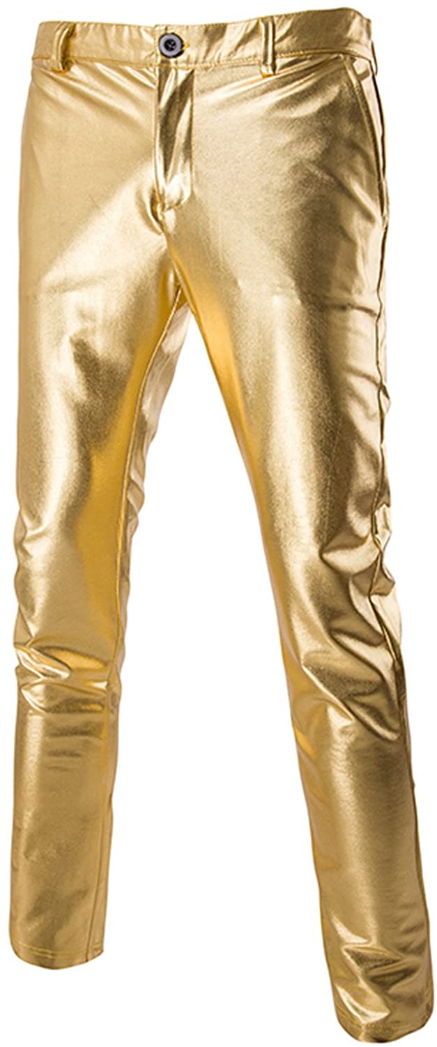 ZEROYAA Mens Night Club Metallic Gold Suit Pants/Straight Leg Trousers,  Gold, 36