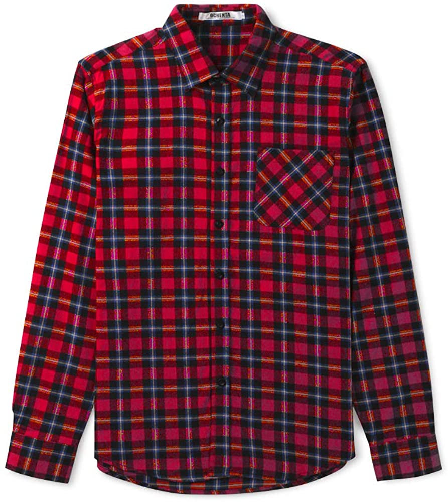 OCHENTA Boys Plaid Flannel Button Down Shirt 