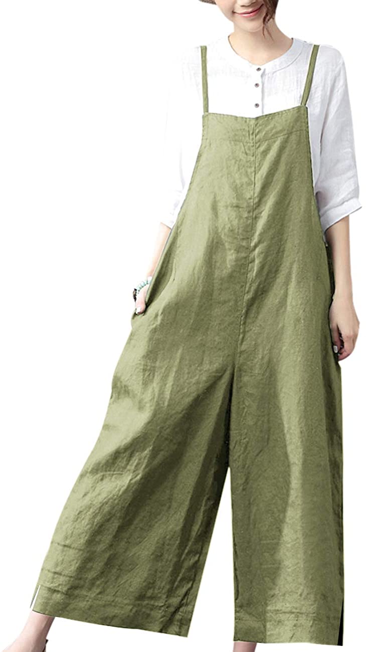 YESNO Women Casual Loose Long Bloomer Bib Pants Overalls Baggy Cotton ...