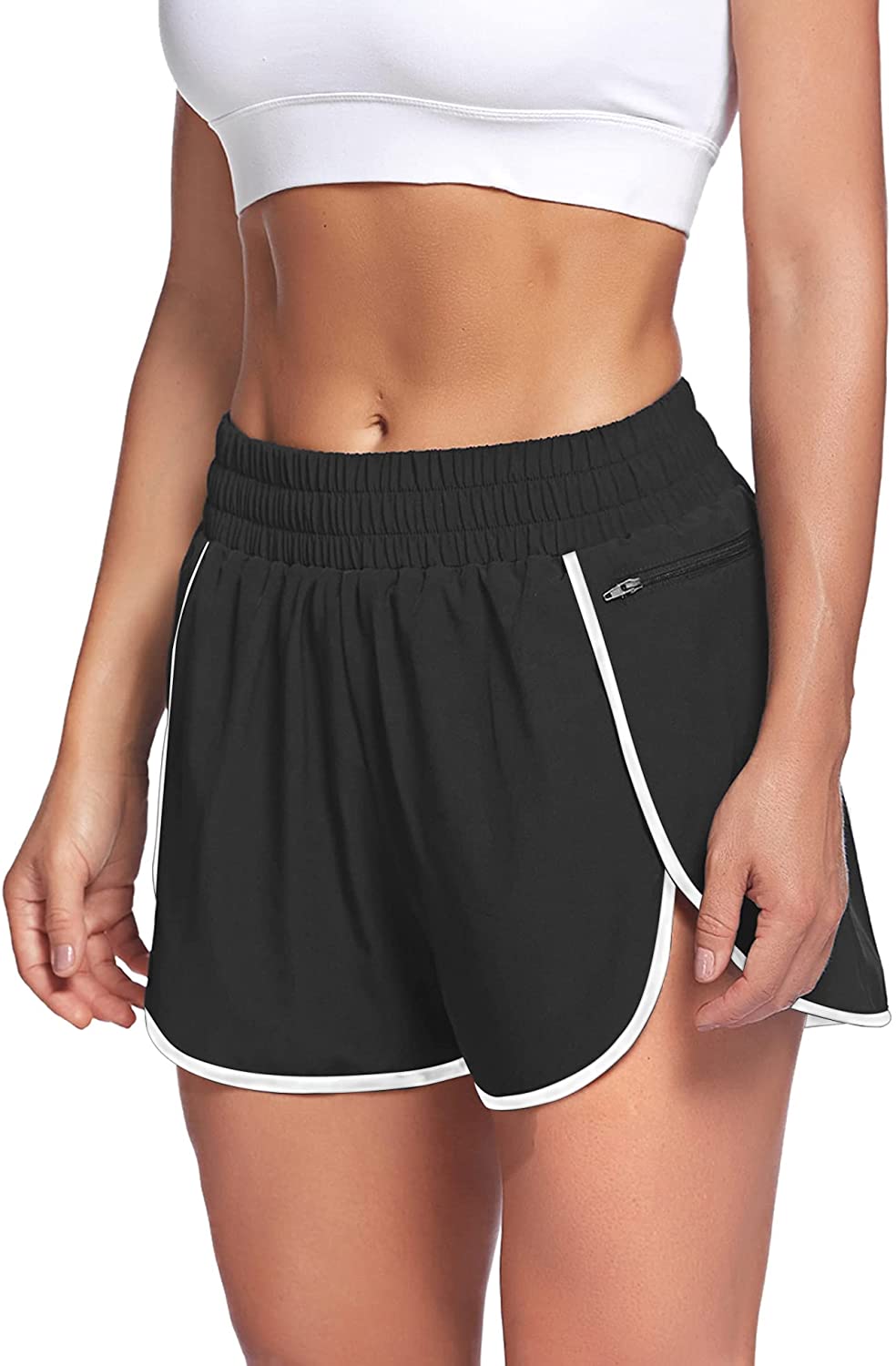 LaLaLa Womens Workout Shorts with Zip Pocket Quick-Dry Athletic Shorts  Sports Elastic Waist Running Shorts with Liner X-Large Black