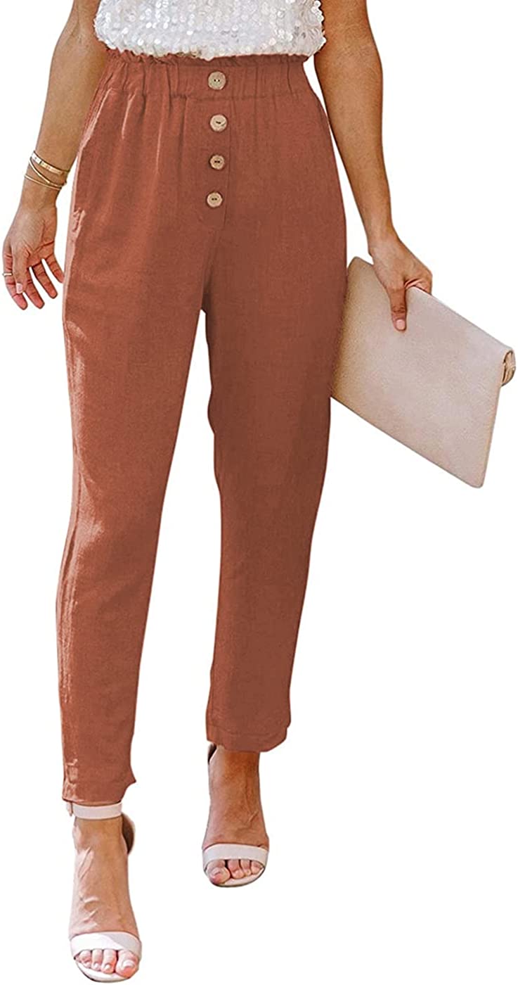 Womens Paper Bag Tie Waist Belted Pants Ladies Full Length