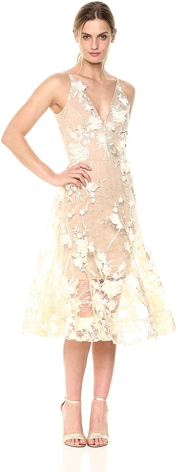Dress the Population Women's Audrey Spaghetti Strap Midi A-line 3D Floral  Dress | eBay