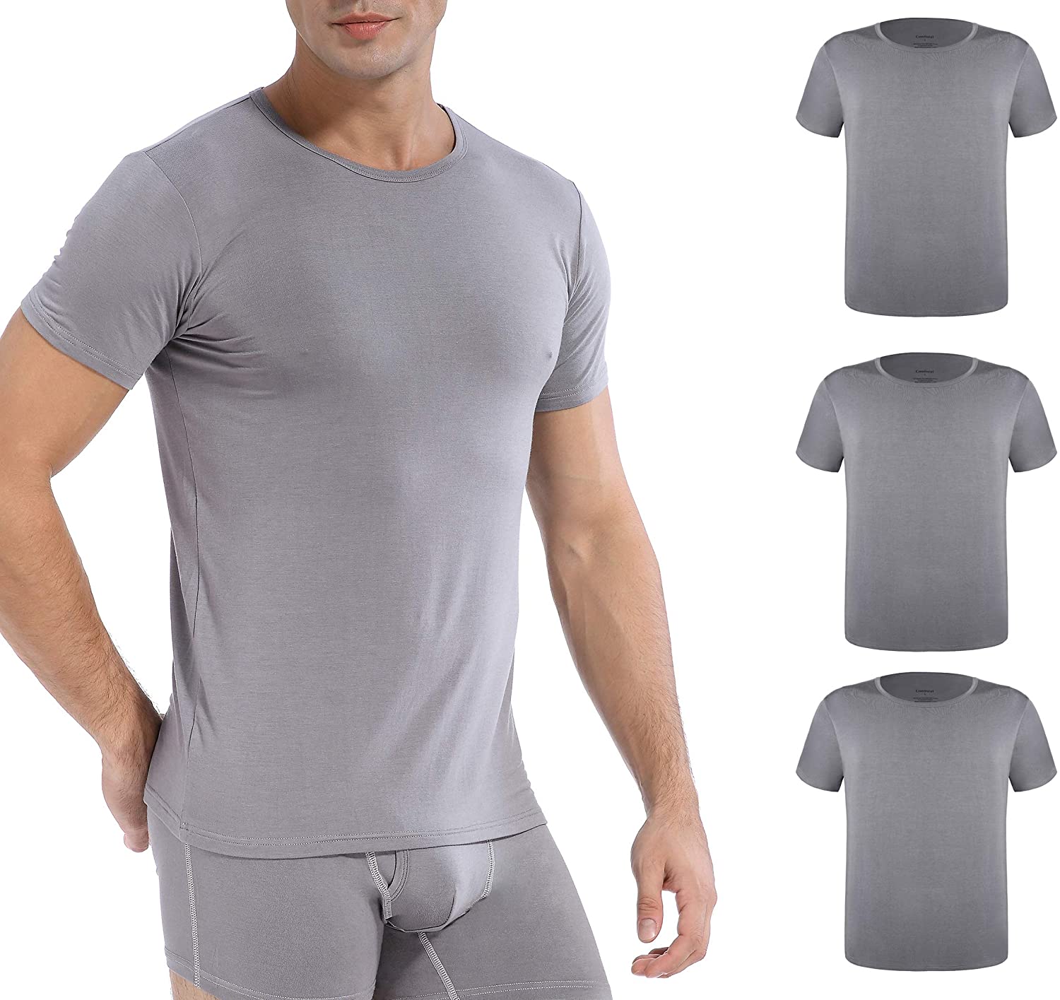 Comfneat Men's Undershirt Bamboo Viscose Ultra Soft Comfy Crew Neck T-Shirt 3-Pack 