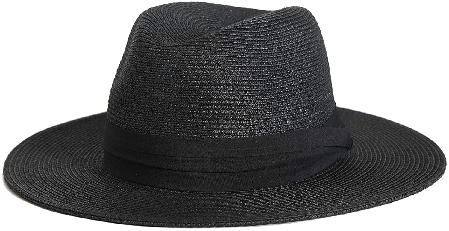 Manunclaims Women or Men Solid Color Wide Brim Fedora Felt Hat, Panama Cap  Boater Summer Beach Sunhat Jazz UPF50+ Unisex 