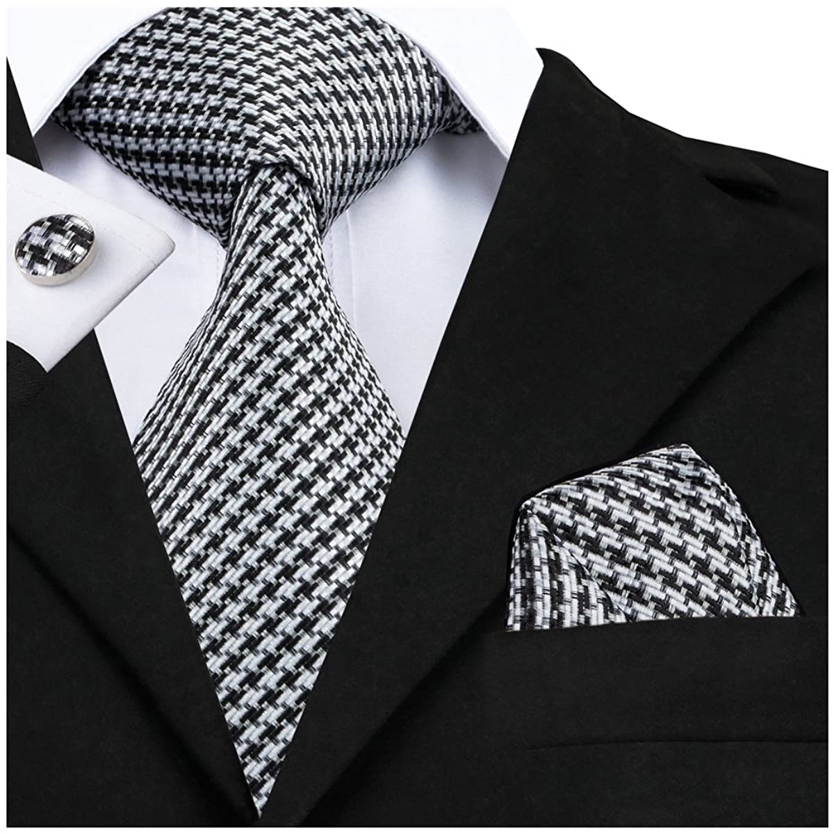 Hi-Tie Classic Plaid Necktie Set include Hanky Cufflinks
