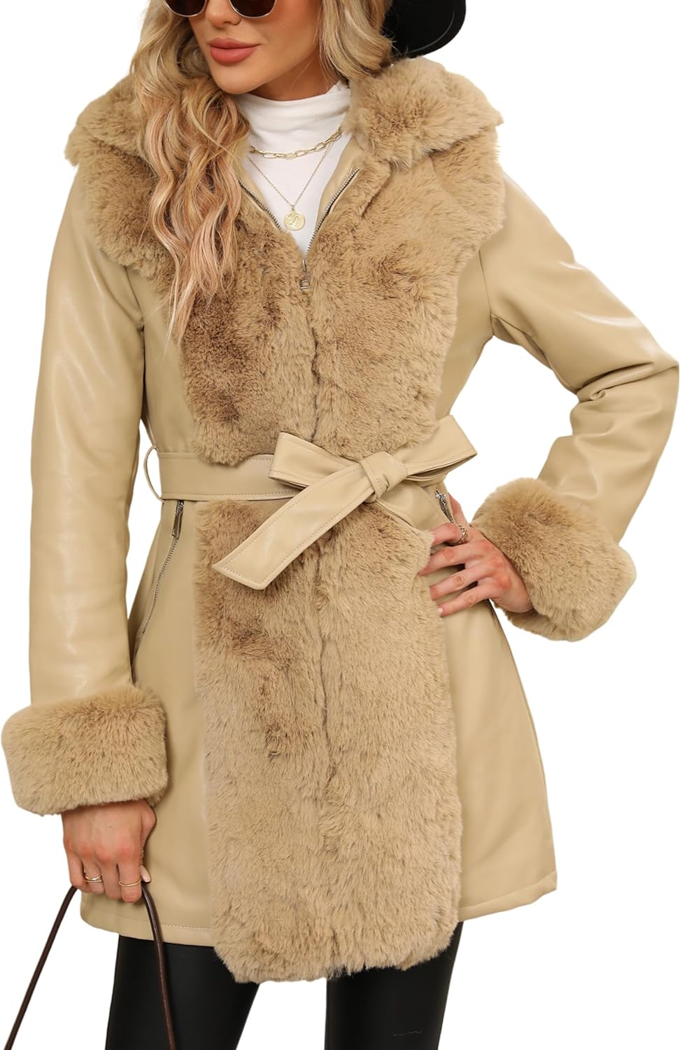 RISISSIDA Faux Leather Fur Jacket Women Winter Fuzzy Fleece Lined Coat,Thermal  Heavy Collar Warm Long Overcoat Black 088 S at  Women's Coats Shop