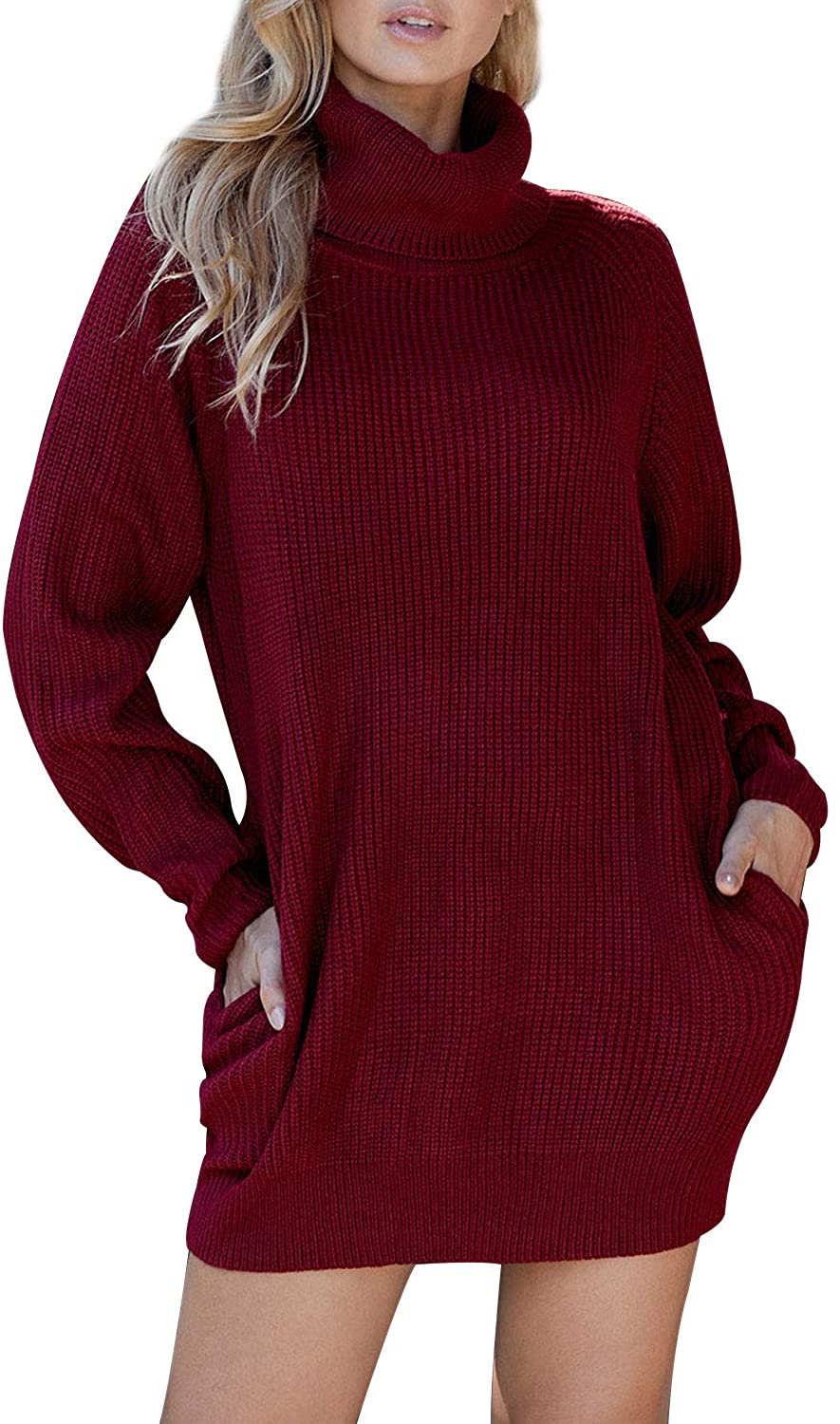 Pink Queen Women's Loose Oversize Turtleneck Wool Long Pullover Sweater ...