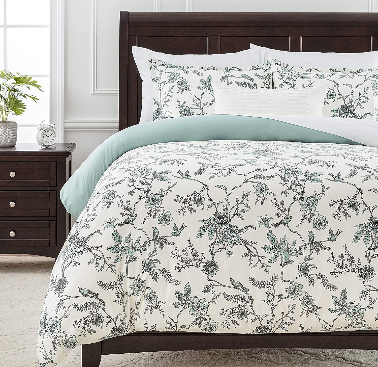 Chanasya Sage Green Floral Duvet Comforter Cover - French Toile Print  Bedding Se
