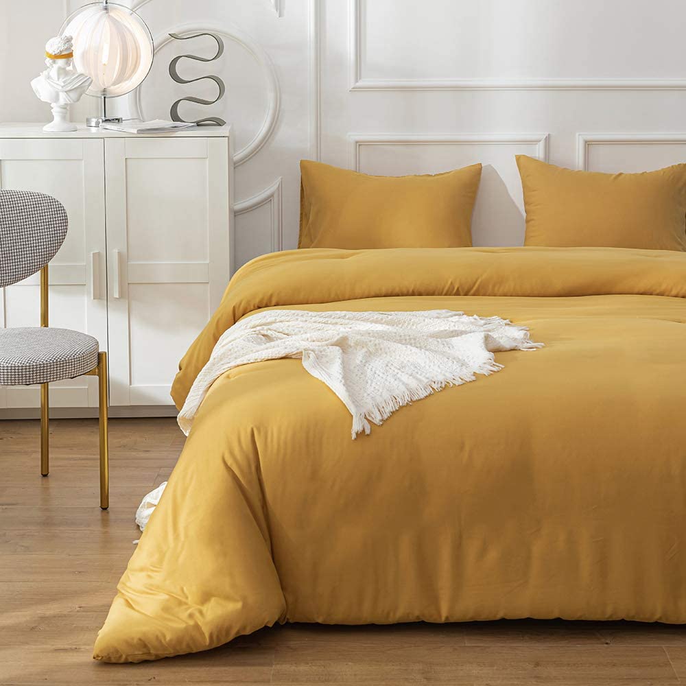 CLOTHKNOW Dark Yellow Comforter Sets Queen Mustard Yellow Bedding ...