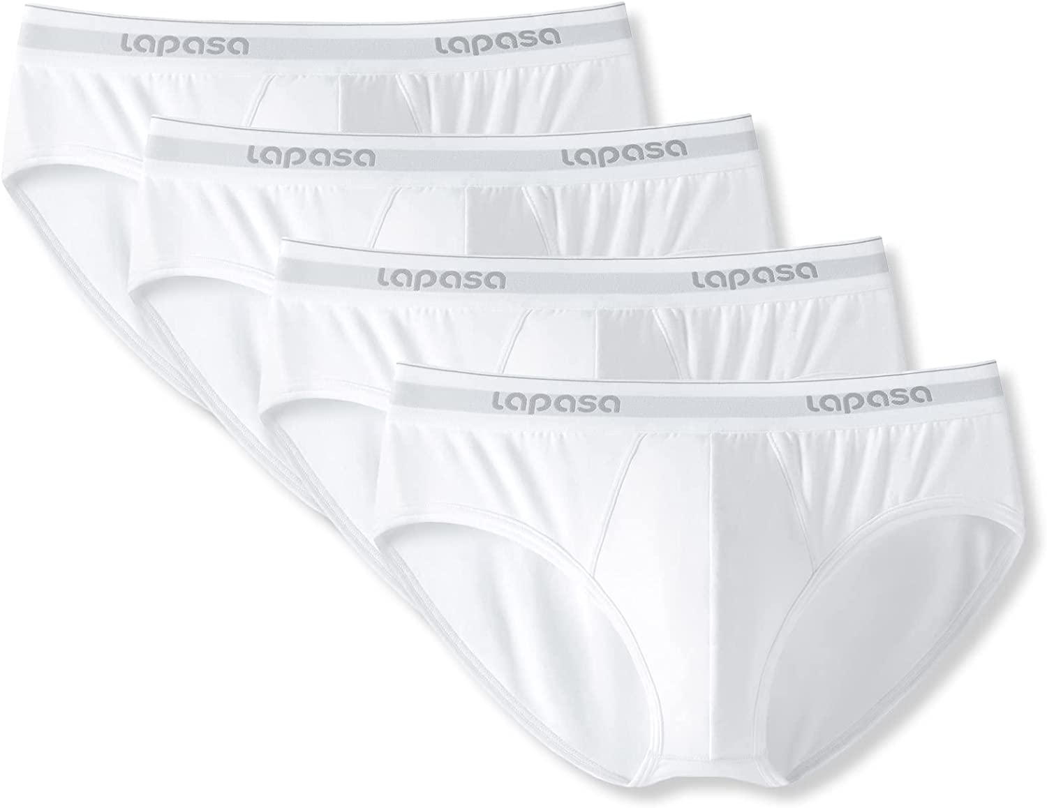 LAPASA Men's Briefs Cotton Stretch 4 Pack Bulge Pouch Underwear No Fly M04