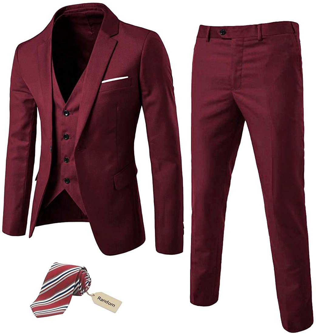 MY'S Men's 3 Piece Slim Fit Suit Set, One Button Solid Jacket Vest ...