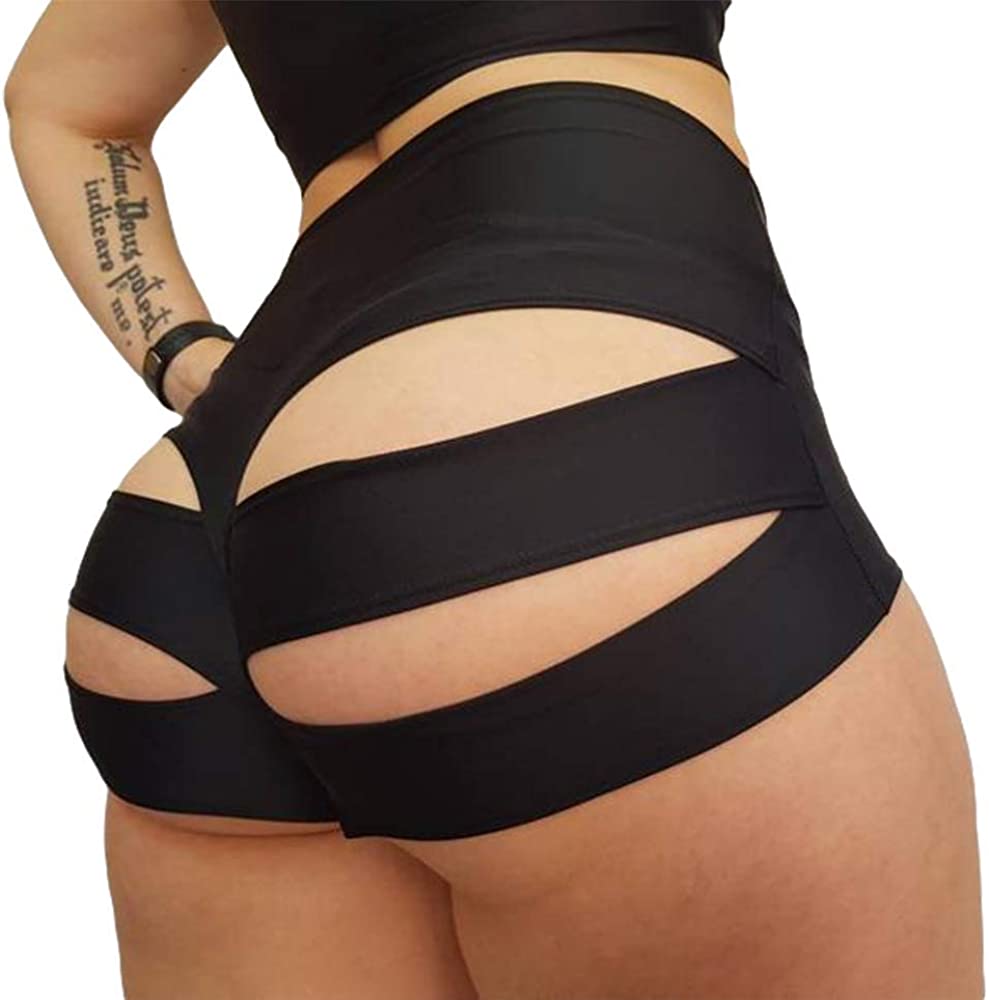 Women High Waist Workout Yoga Shorts Butt Lifting Tummy Control Dancing  Bottoms Rave Festival Booty Shorts Mini Hot Pants Gym Athletic Underpants  Black Small at  Women's Clothing store