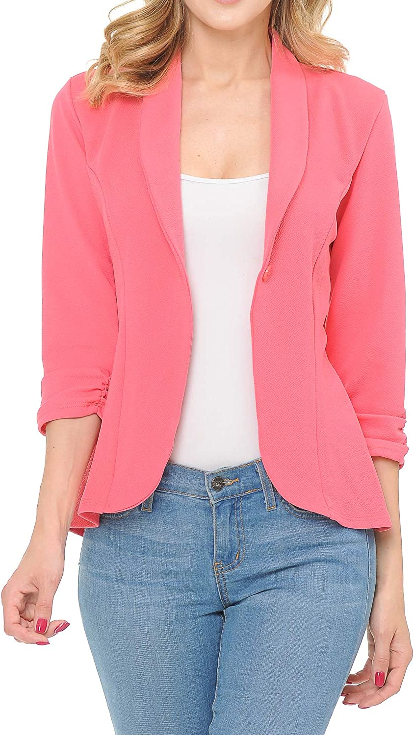 MINEFREE Women's 3/4 Ruched Sleeve Lightweight Work Office Blazer Jacket  (S-3XL) | eBay