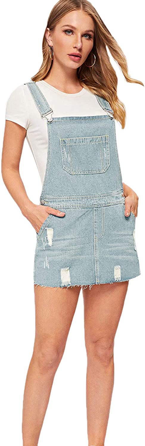 Milumia Women's Casual Denim Bib Overall Dress Adjustable Strap Dress ...