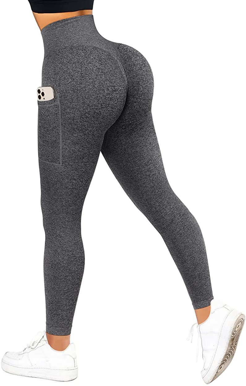 SUUKSESS Women Crossover Seamless Leggings Butt Lifting High Waisted Workout  Yoga Pants Medium Black