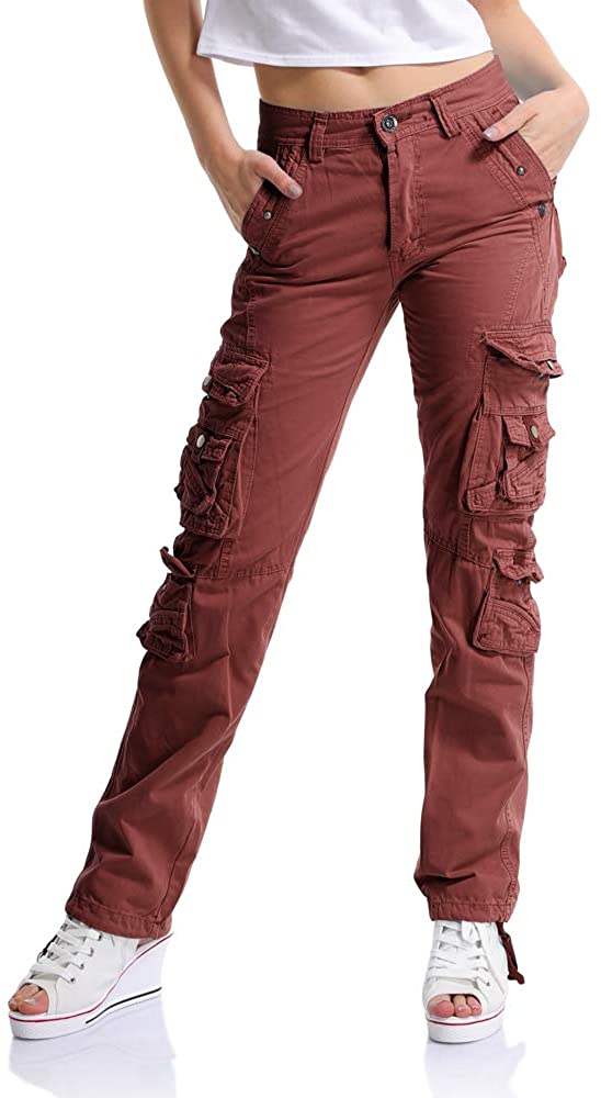 OCHENTA Womens Multi Pockets Utility Cargo Pants/Shorts Casual Cotton Straight Leg 