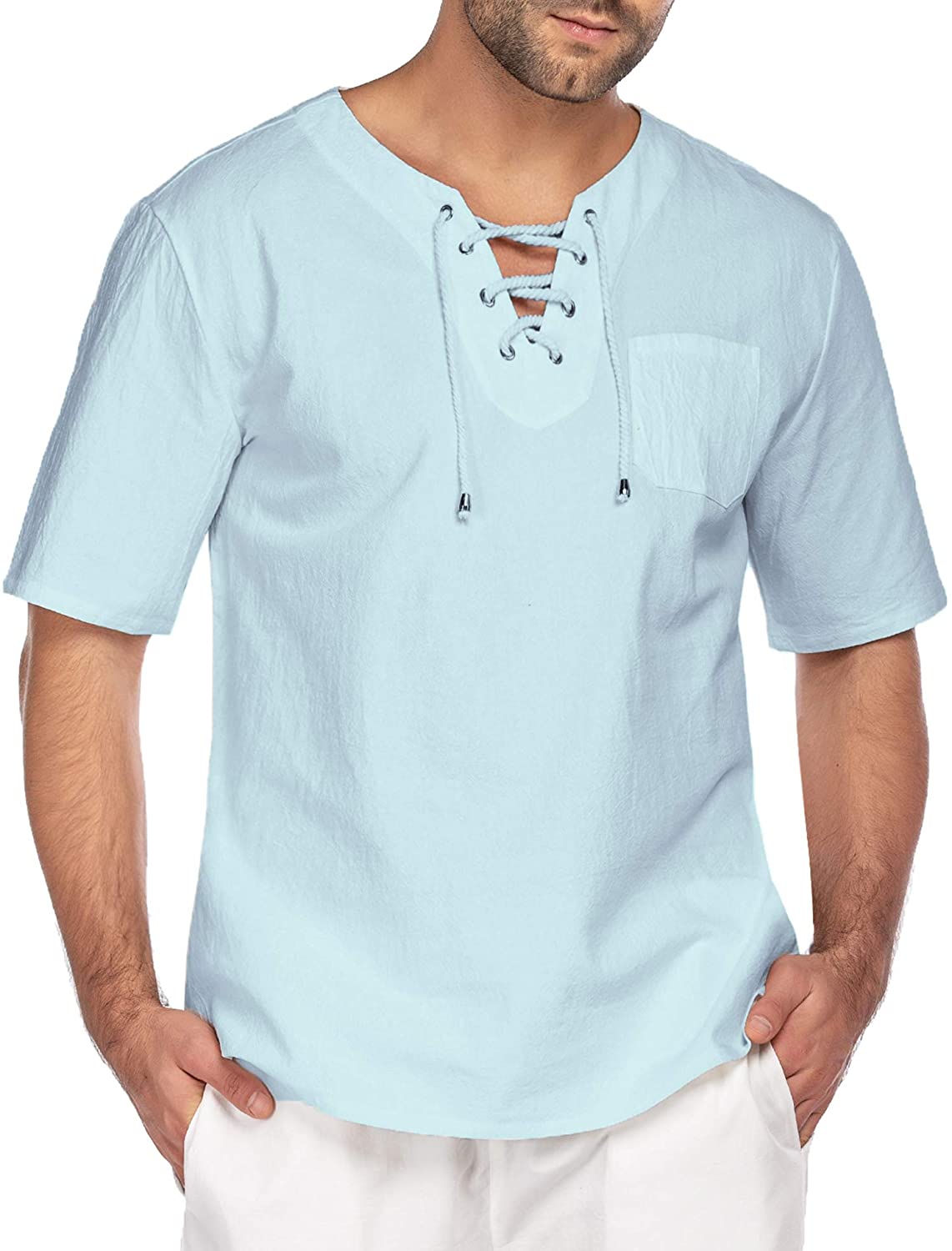 COOFANDY Mens Fashion T Shirt Cotton Linen Tee Hippie Shirts V-Neck Yoga Top 