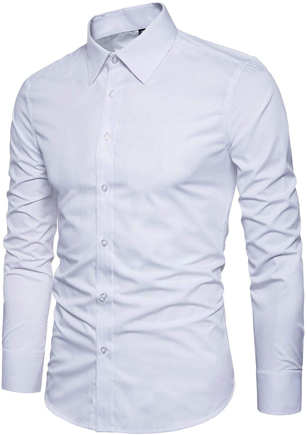 LOCALMODE Men's Slim Fit Cotton Business Shirt Solid Long Sleeve 