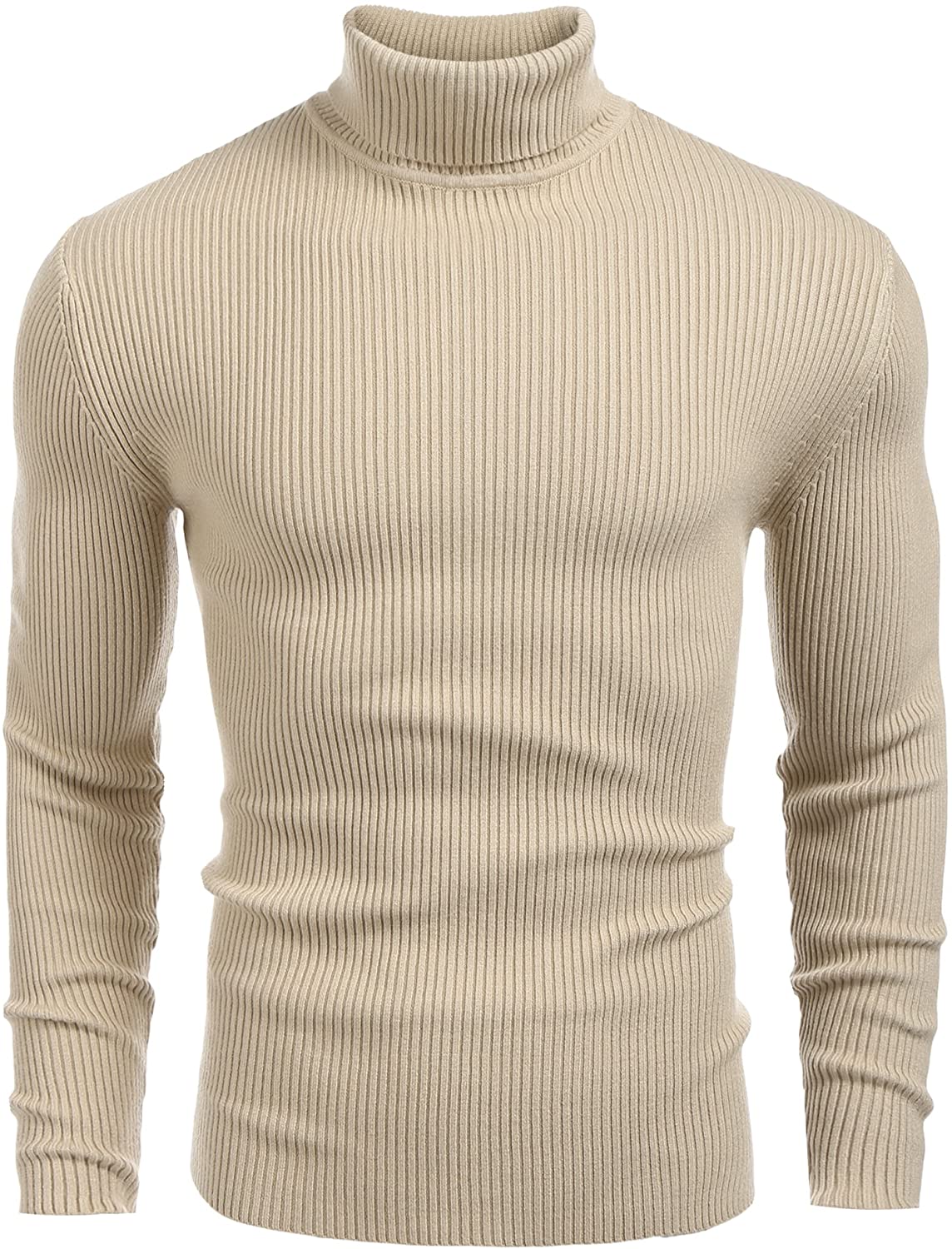 URRU Mens Casual Basic Design Ribbed Slim Fit Long Sleeve Knitted Pullover Turtleneck Thermal Sweater 