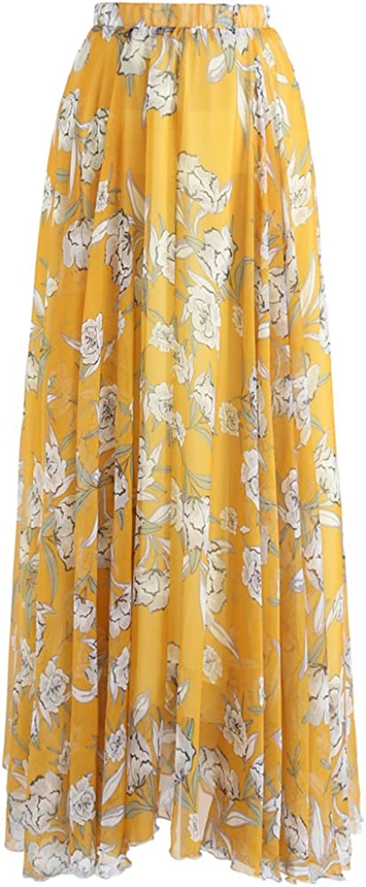CHICWISH Women's Floral Watercolor Flower Maxi Floral Chiffon Slip Skirt,  Yellow, X-Small-Small : : Clothing, Shoes & Accessories