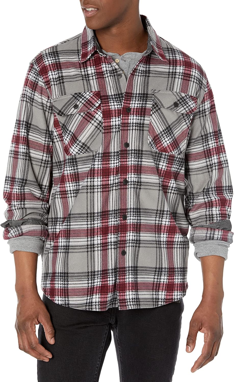 Wrangler authentics men's long sleeve plaid fleece on sale shirt