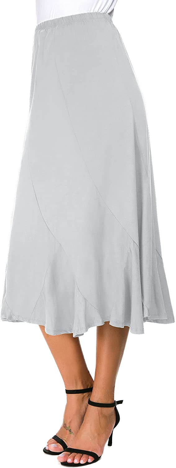 EXCHIC Women's Elegant Ankle Length Ruffle Hem Elastic Waist Midi Maxi Skirt 