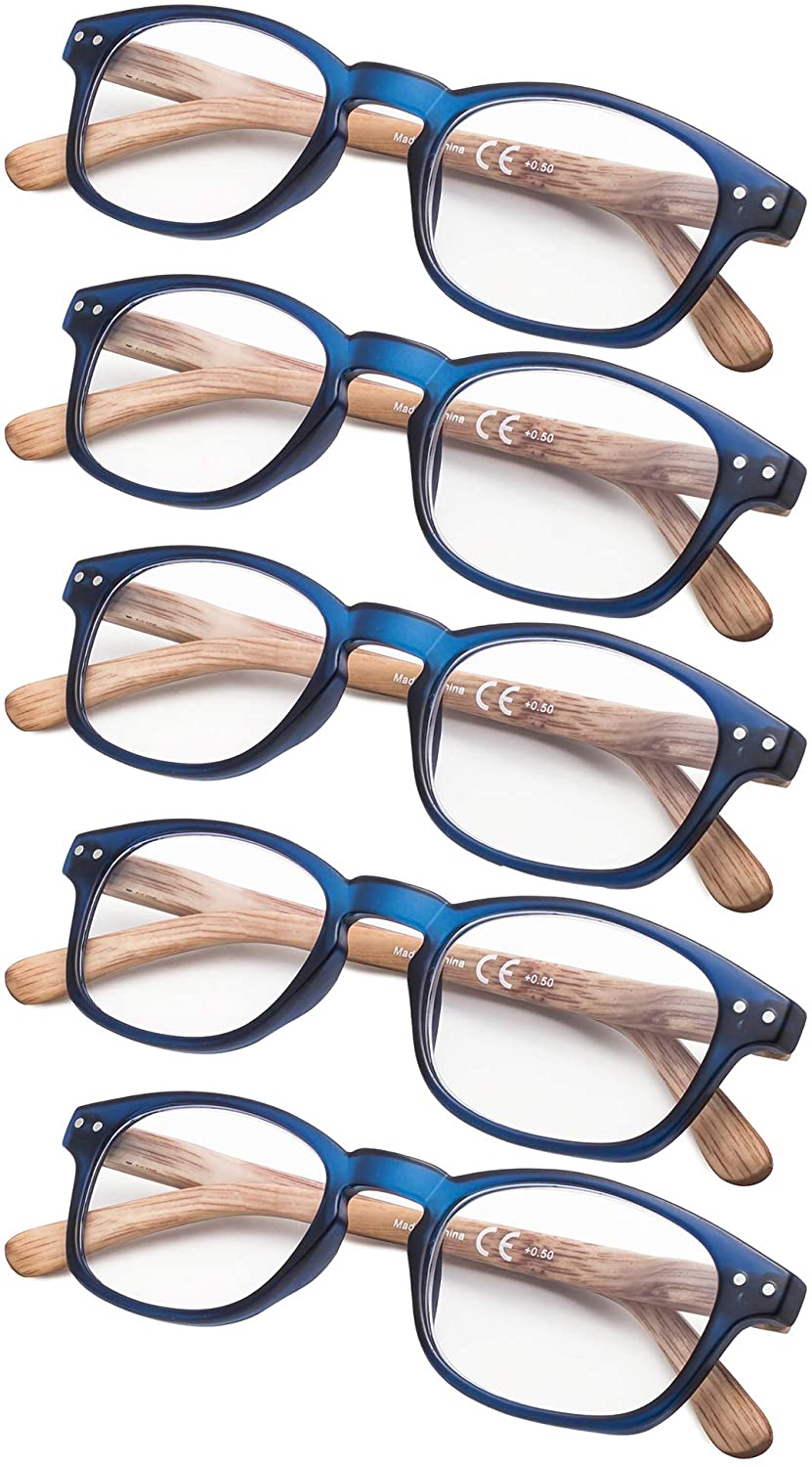 5-pack Wood-look Arms Reading Glasses Include Sunshine Readers 