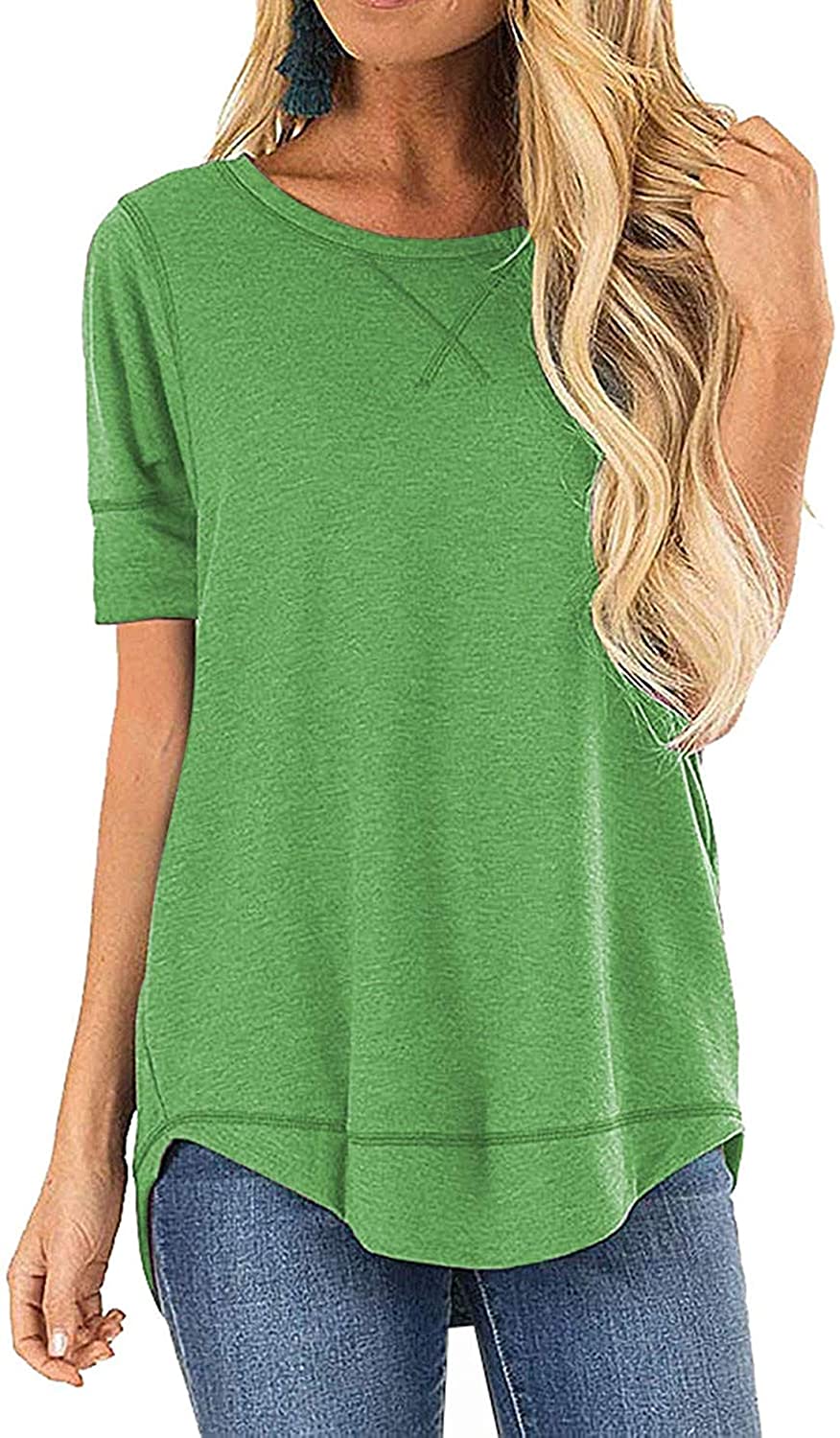 JomeDesign Summer Tops for Women Short Sleeve Side Split Casual Loose Tunic Top 