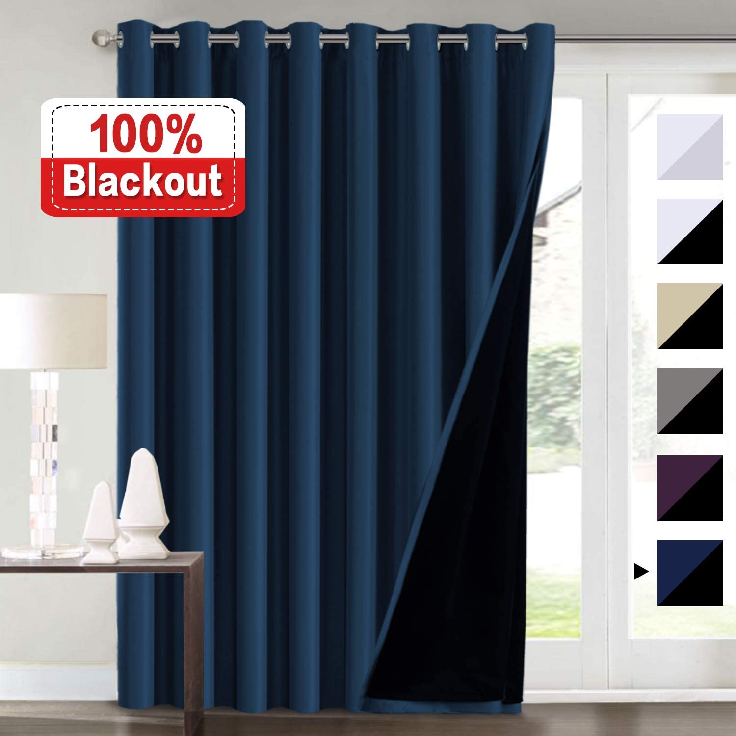 100% Blackout Curtains for Living Room Extra Wide