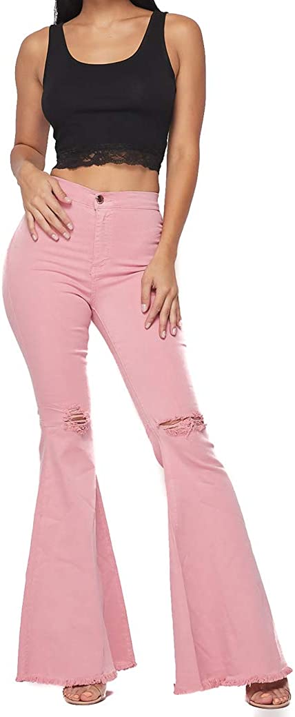 Vibrant Women's Juniors Bell Bottom High Waist Fitted Denim Jeans