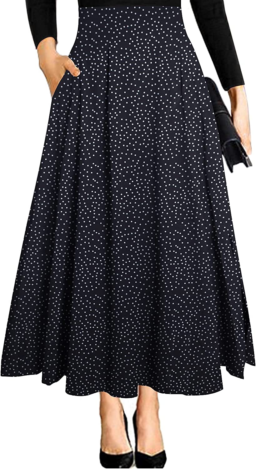 RANPHEE Women's Ankle Length High Waist A-line Flowy Long Maxi Skirt with  Pocket