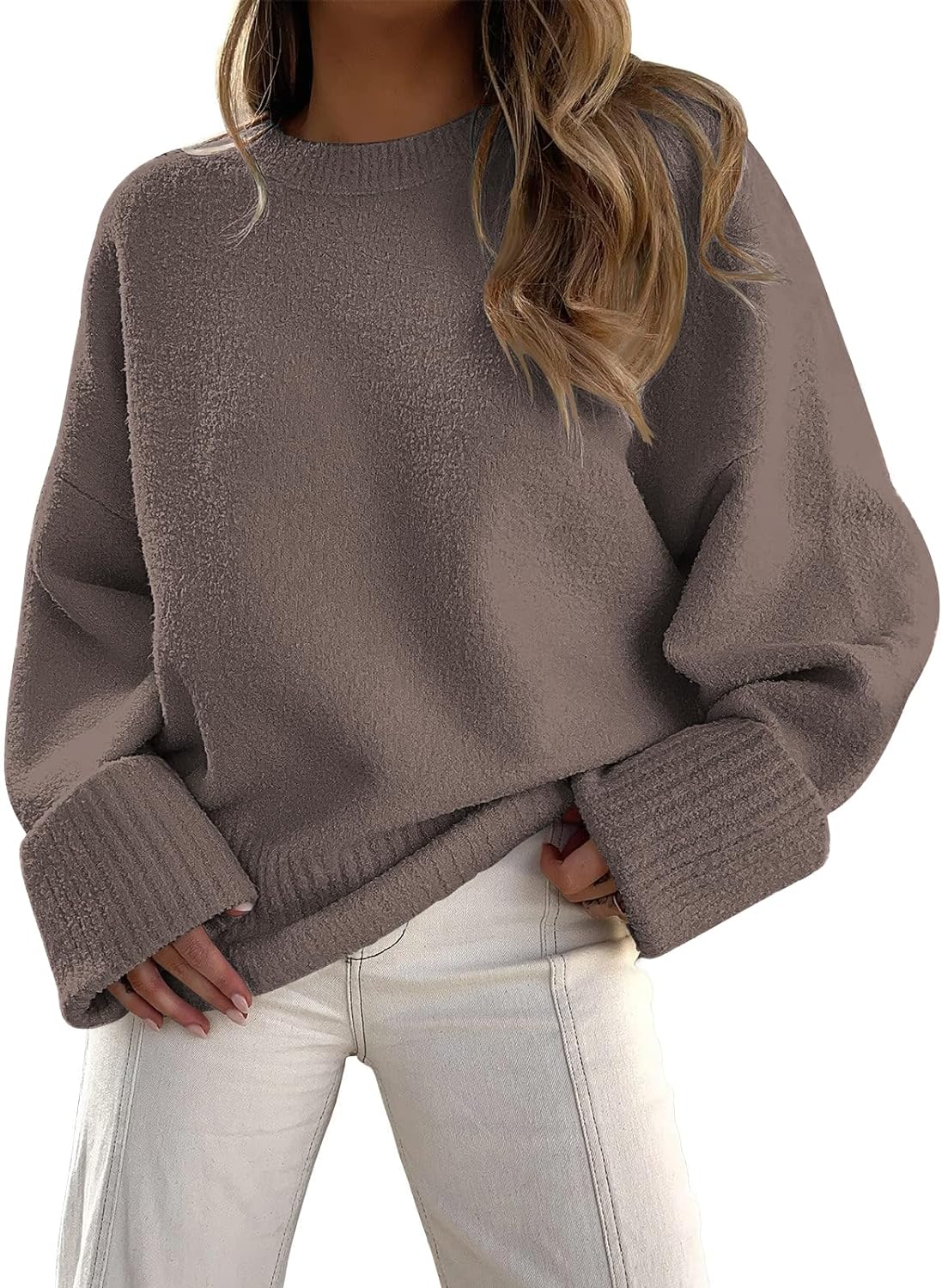 LILLUSORY Women's Crewneck Oversized Sweaters Fuzzy Knit Chunky Warm  Pullover Sweater Top : : Clothing, Shoes & Accessories