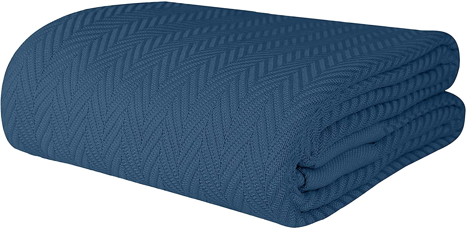 Threadmill Home Linen Herringbone Soft Breathable 100% Cotton Blanket Full/Queen Size Beige