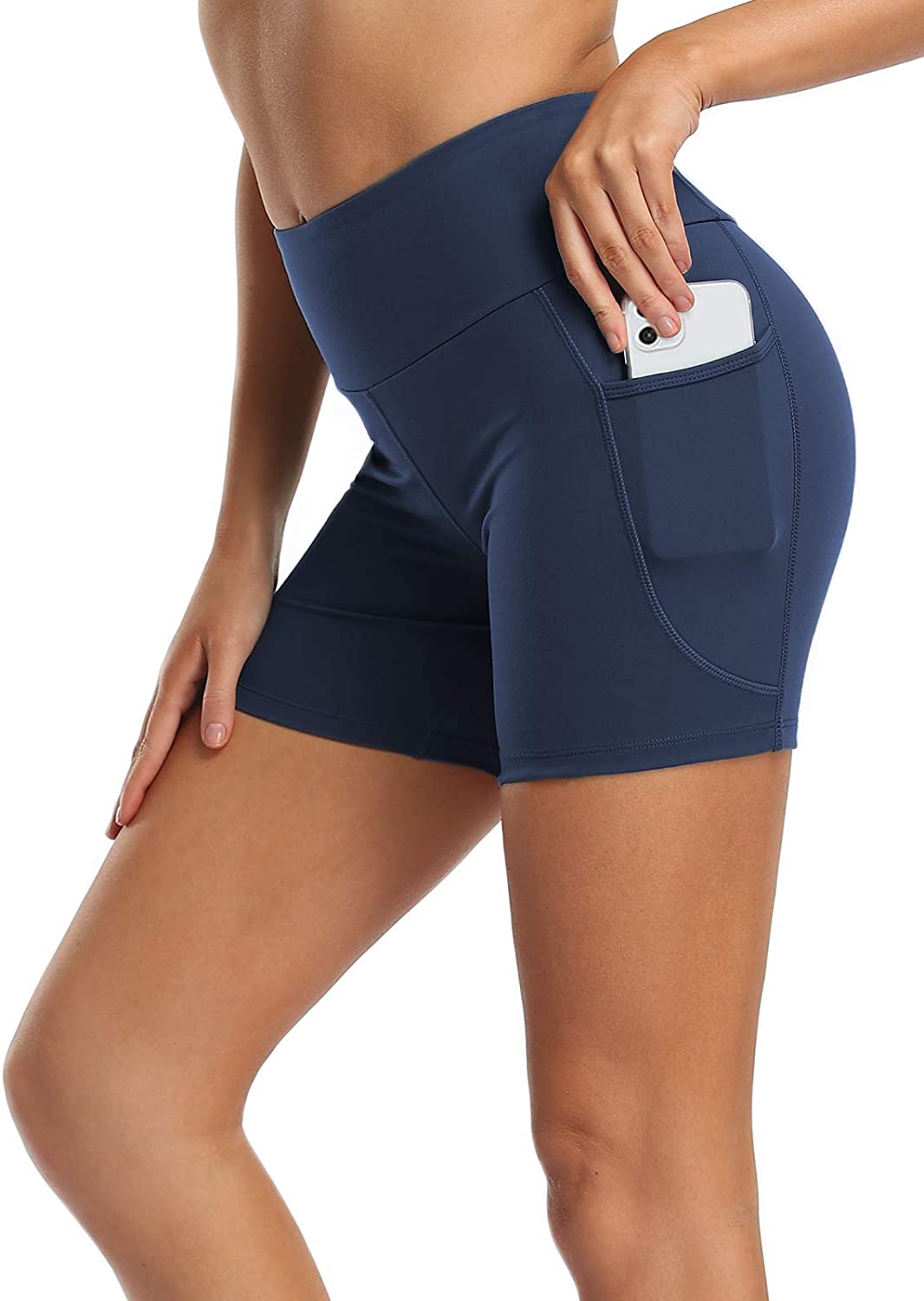 MOVE BEYOND Buttery Soft Womens 8/5 Yoga Shorts with 2 Pockets High Waist Workout Running Shorts Tummy Control Sports Shorts 