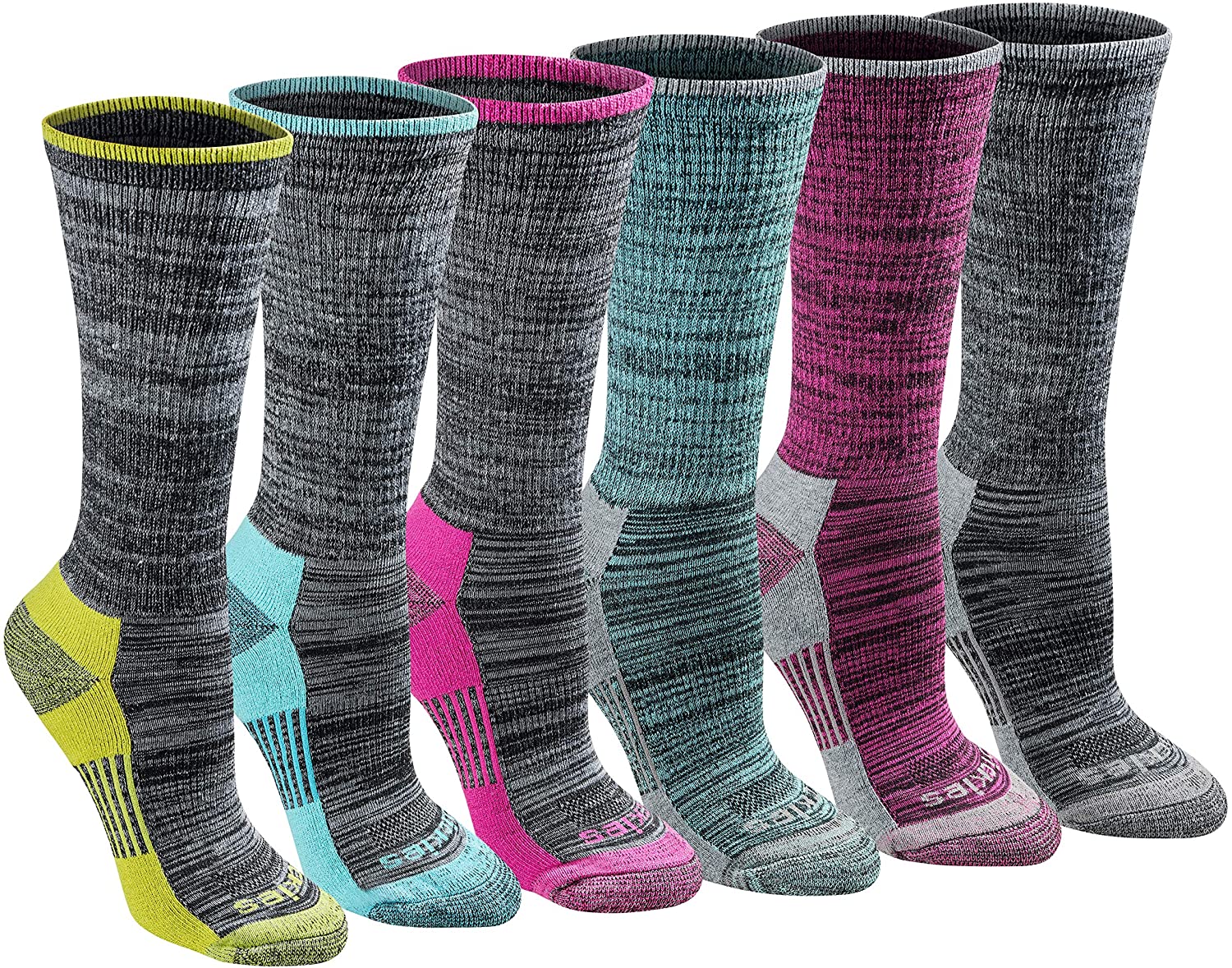 Dickies Womens Dri-Tech Crew Socks Assorted Colors Pack of 6 Size 6-9