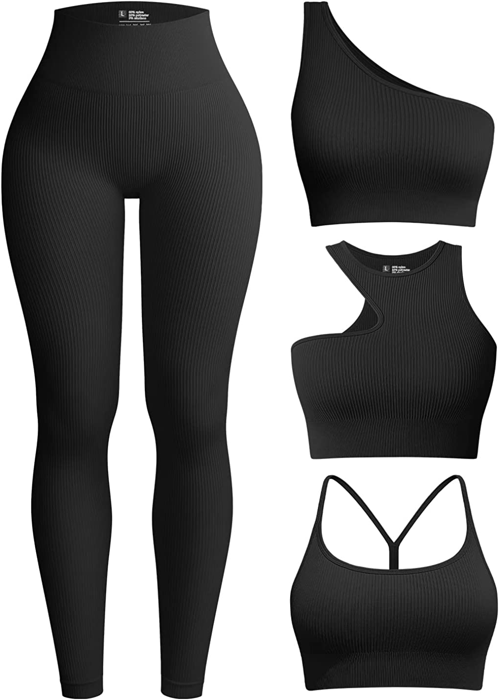 OQQ Women's 4 Piece Workout Ribbed Yoga High Waist Legging 3 - Import It All