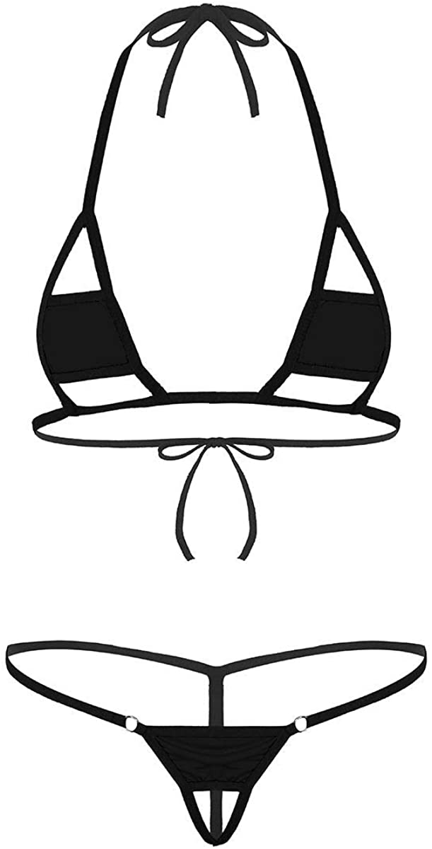 Iefiel Women Sexy Halter Neck Swimsuit Hollow Micro G String Bikini