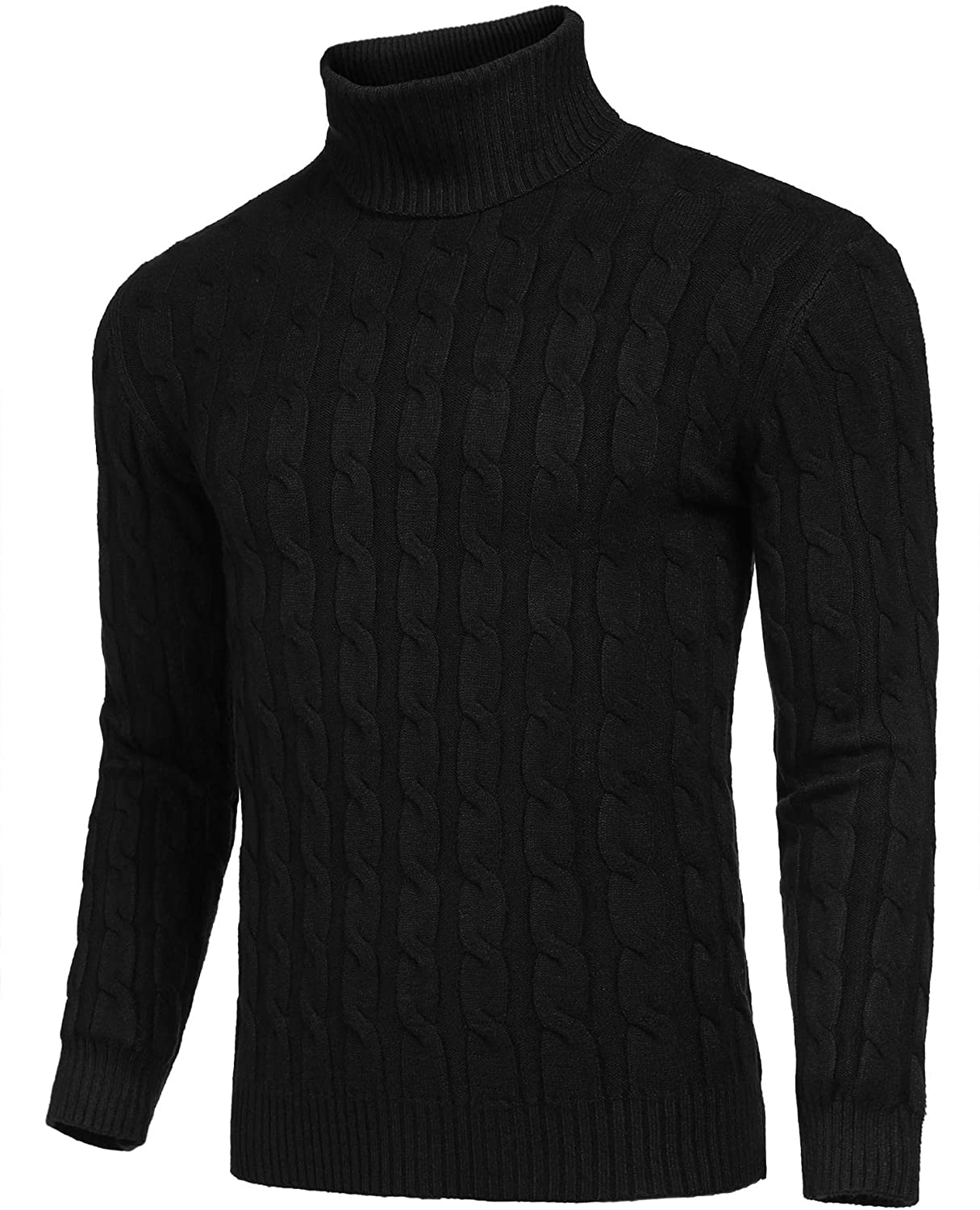 JINIDU Men's Turtleneck Sweater Slim Fit Casual Knitted Twisted Pullover Solid Sweaters 