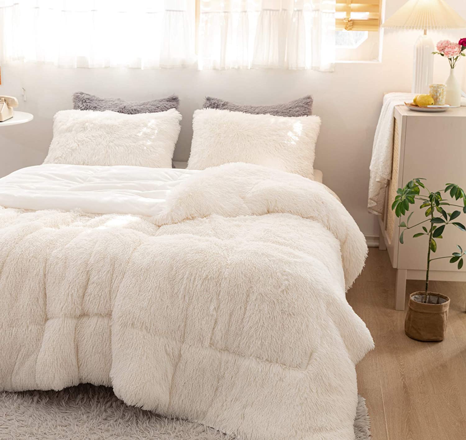 Janzaa Shaggy Comforter Set,Ultra Soft Plush Comforter Set- Fluffy ...