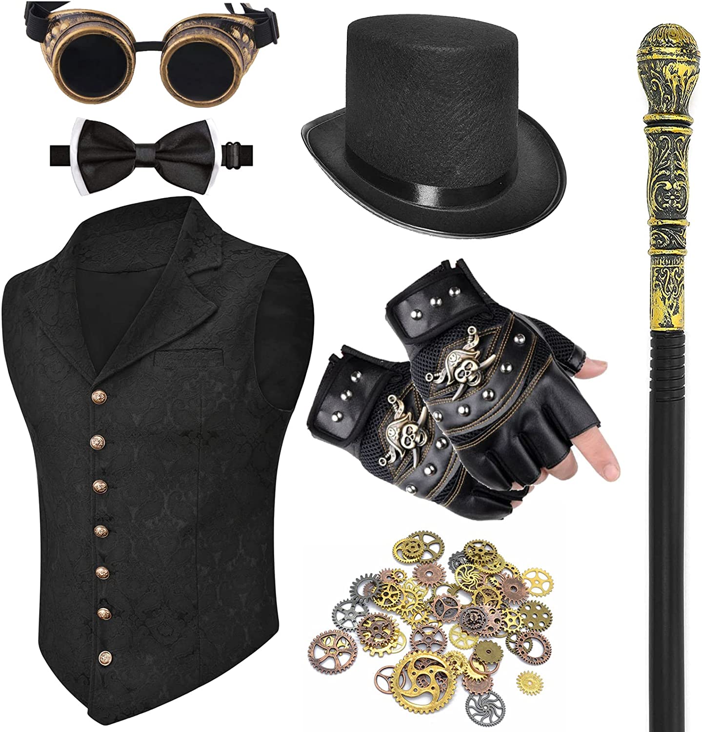 Steampunk Costume Accessories for Men - Gothic Victorian Vest, Steam Punk  Hat,Go