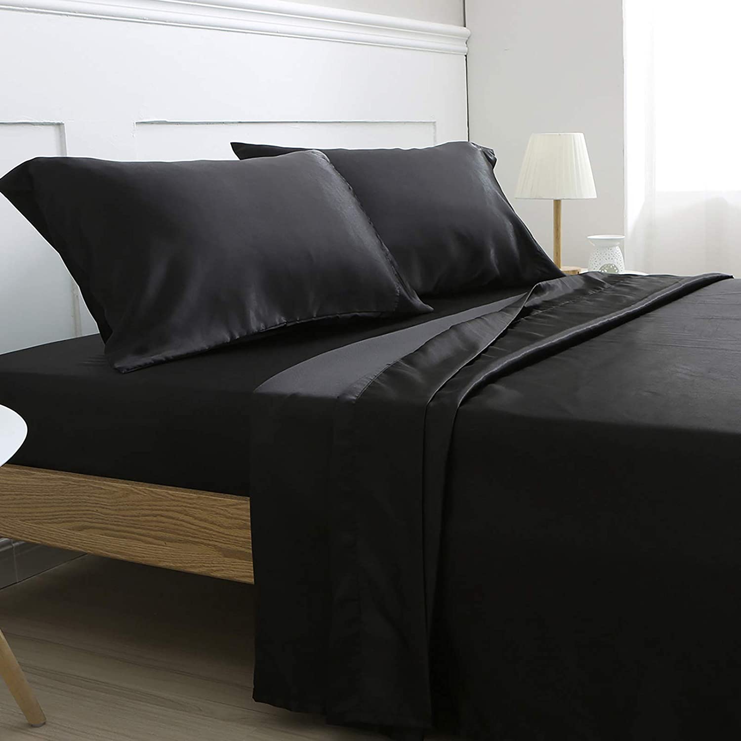 Details about   Vonty Satin Sheets Queen Size Silky Soft Satin Bed Sheets Grey Satin Sheet Set, 
