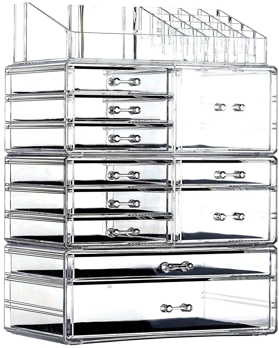 Cq acrylic cq acrylic Makeup Organizer Skin care Large clear cosmetic  Display cases Stackable Storage Box With 7 Drawers,Set of 3