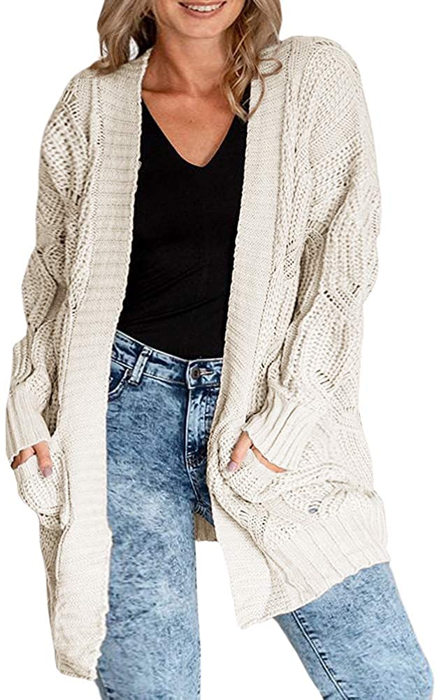 U.Vomade Women's Sweaters Boho Long Sleeve Open Front Chunky Cable Knit Cardigan